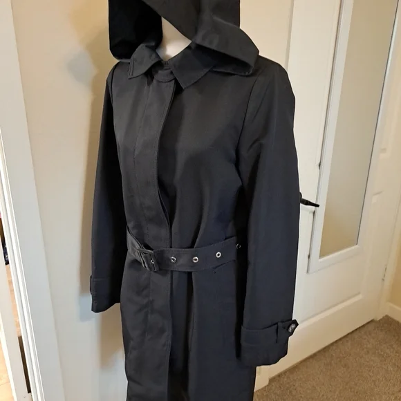 NWT Antonio Melani Hooded Trench Coat Short Black Size S
